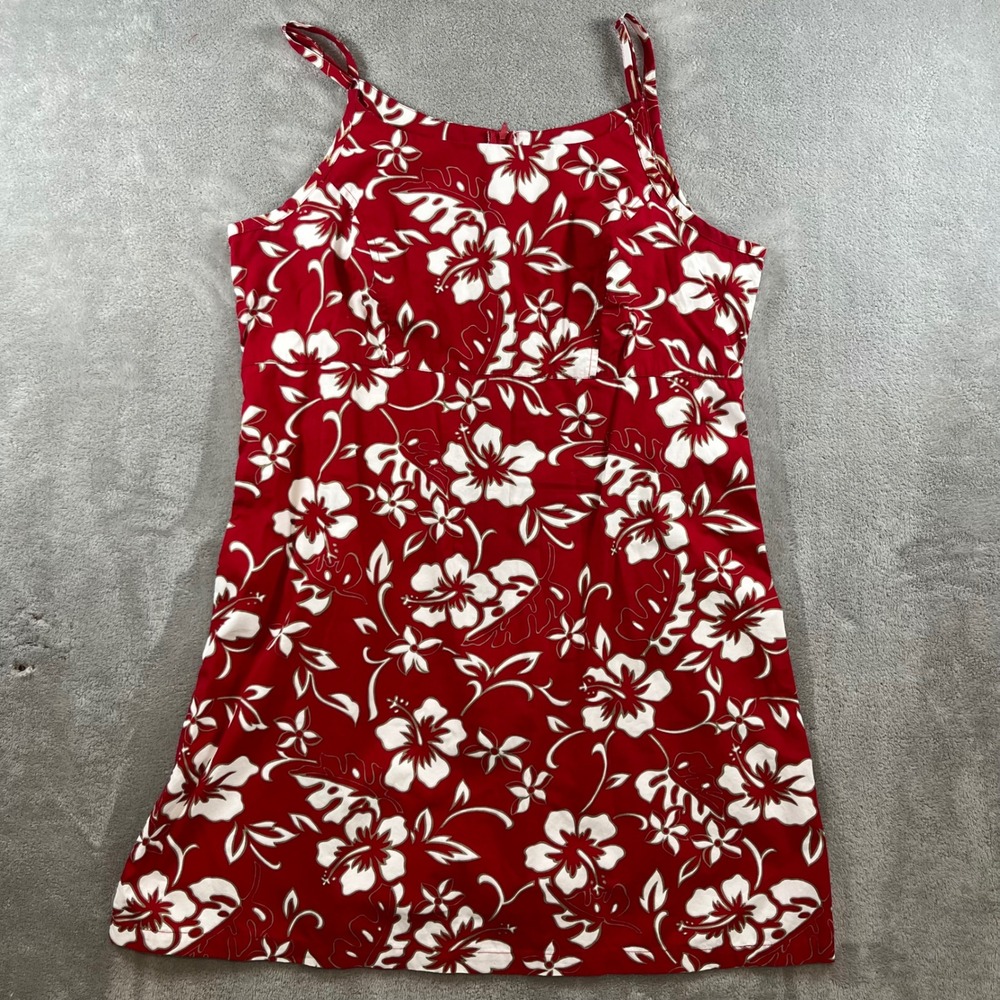 Vtg Hilo Hattie Dress Womens Large Red Hibiscus Floral Aloha Hawaiian Beach